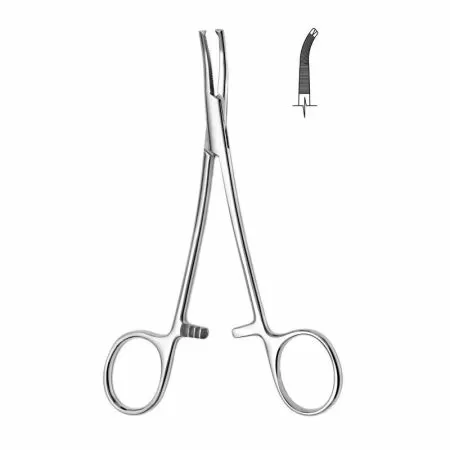 Зажим кровоостанавливающий 1х2 зубый зубчатый изогнутый Hilbro